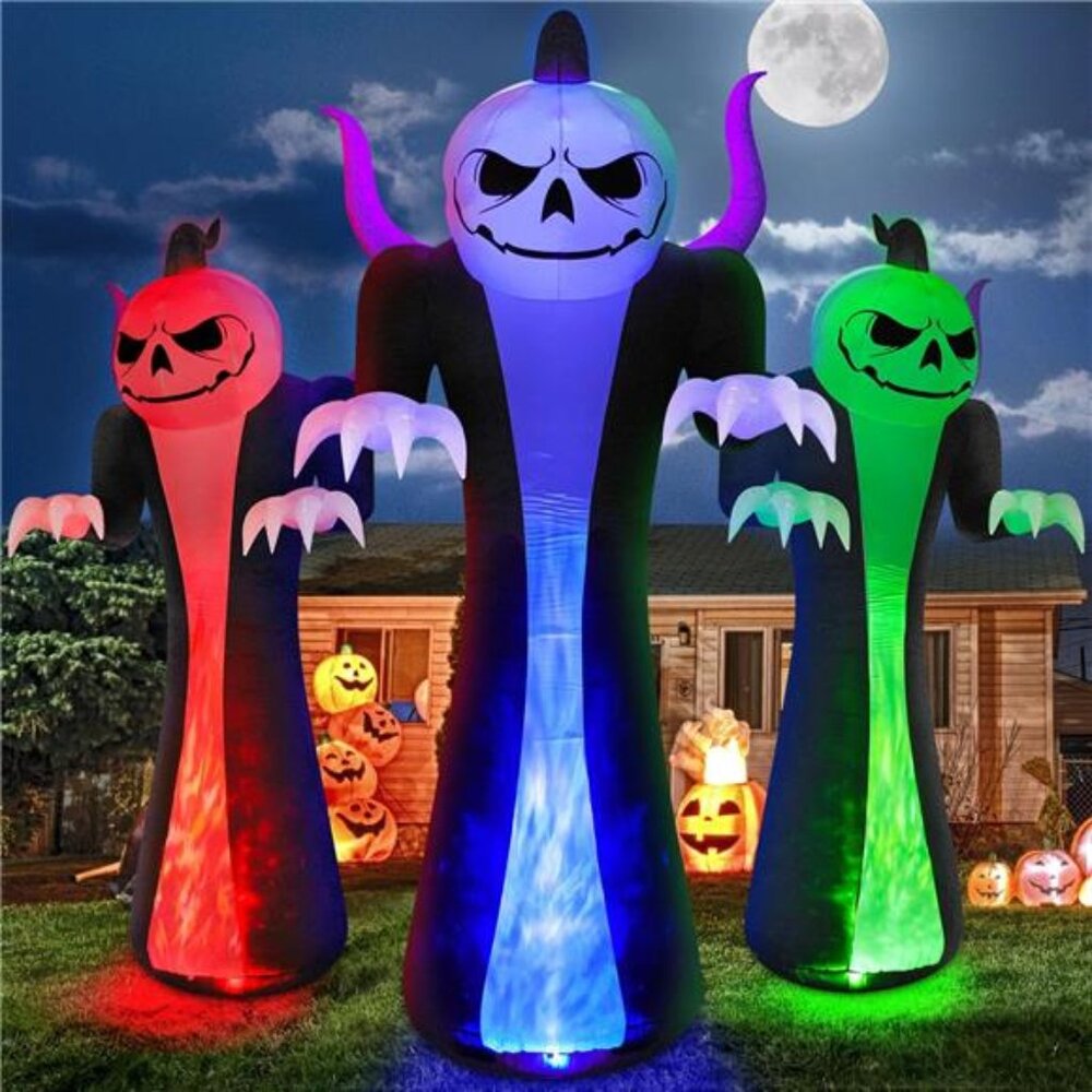 12FT Halloween Inflatables Decoration Outdoor Giant Pumpkin Reaper Ghost w/ LEDs